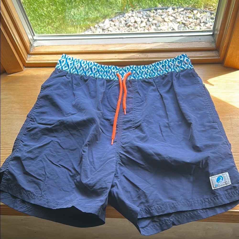 Men's Blue Swim Shorts with Orange Drawstring